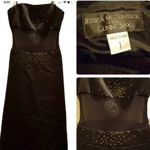 Jessica McClintock Gunne Sax 1 Party Dress Black Rhinestone Mesh sheer goth